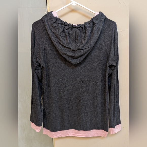 NEW Egs by éloges Charcoal & Pink Two Tone Color Block Hoodie Small - Picture 7 of 11